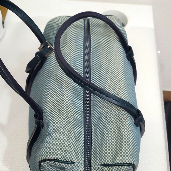 Bally small checkered bag Hand Bag Blue and White Canvas/Leather💙🤍 - Picture 9 of 17